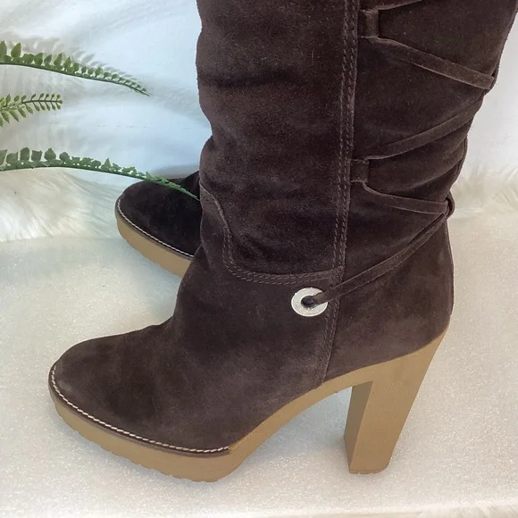 RALPH LAUREN COLLECTION SUEDE LEATHER LAMB LINED KNEE HIGH BOOTS NWOT SZ 7.5